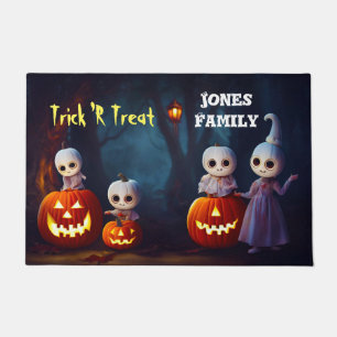 Halloween Scary Pumpkins In Dark Forest Doormat
