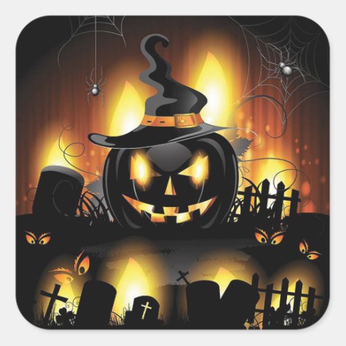 Halloween _ Scary Pumpkins wHat Square Sticker