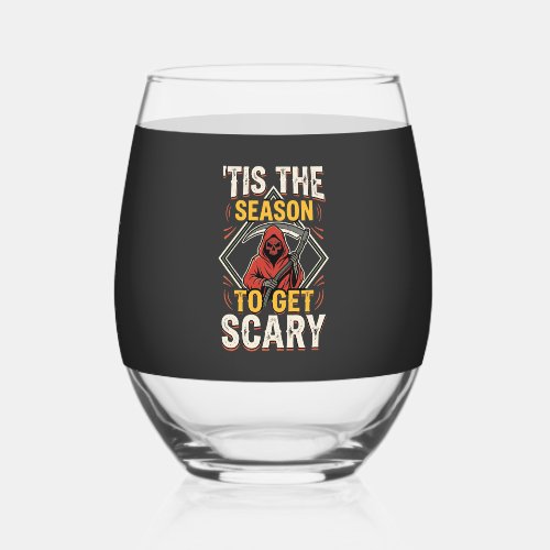 Halloween Scary Reaper Vintage Design Stemless Wine Glass