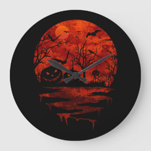 HALLOWEEN SCARY RED MOON LARGE CLOCK