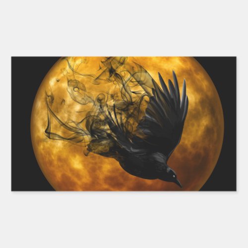 Halloween Scary Scene 13 Raven in Flight Rectangular Sticker