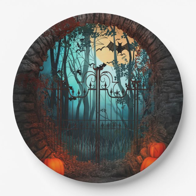 Halloween Scary Scene (2) Both Sizes Paper Plates (Front)
