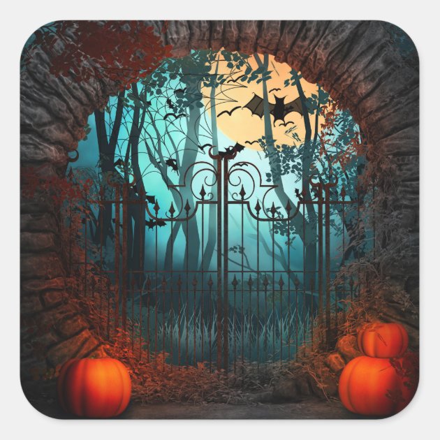 Halloween Scary Scene (2) - Customize Square Sticker