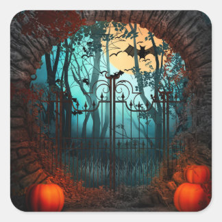 Halloween Scary Scene (2) - Customize Square Sticker