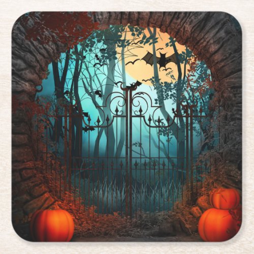 Halloween Scary Scene 2 _ Gates Square Paper Coaster