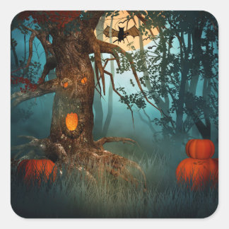 Halloween Scary Scene (3) - Customize Square Sticker