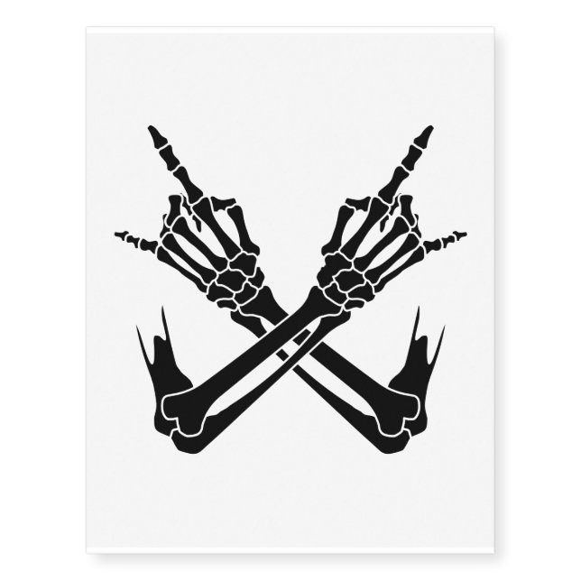 Halloween Scary Skeleton Rocker Hands Temporary Tattoos (Front)