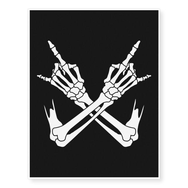 Halloween Scary Skeleton Rocker Hands Temporary Tattoos (Front)
