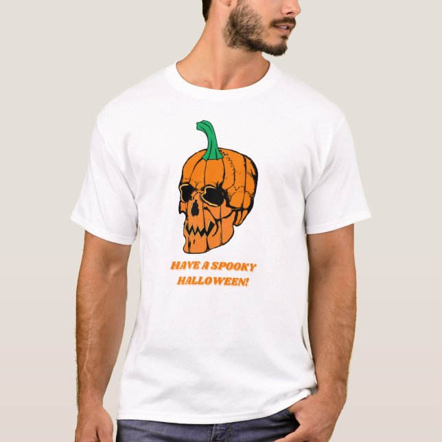 Halloween Scary Skull Pumpkin T-Shirt (Front)