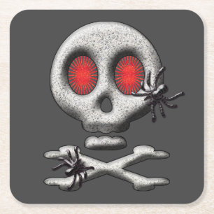 Halloween Scary Skull Spiders Square Paper Coaster
