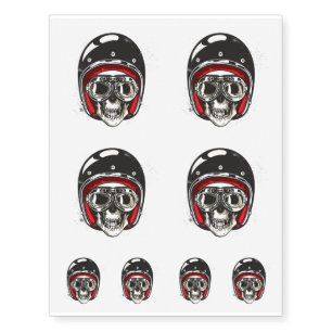 Halloween Scary Skull with Black Biker Helmet Temporary Tattoos
