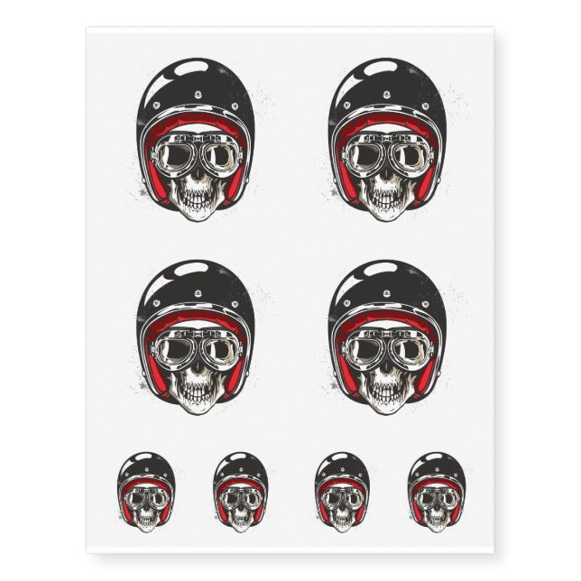 Halloween Scary Skull with Black Biker Helmet Temporary Tattoos (Front)
