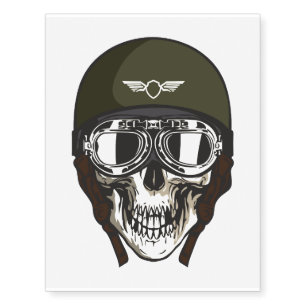 Halloween Scary Skull with Green Military Helmet Temporary Tattoos