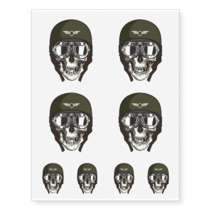 Halloween Scary Skull with Green Military Helmet Temporary Tattoos