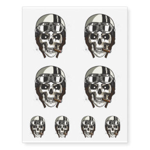 Halloween Scary Skull with White Biker Helmet Temporary Tattoos