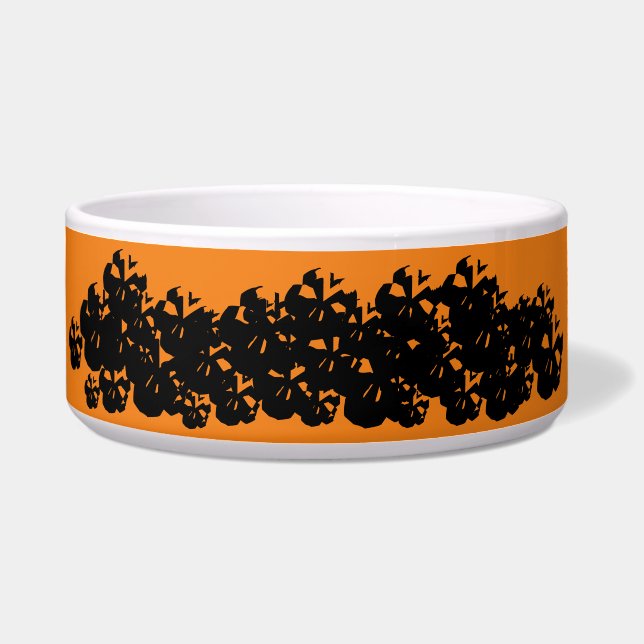 Halloween scary skulls pile black orange pattern bowl (Front)