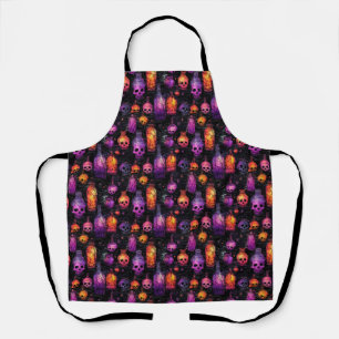 Halloween Scary Skulls Purple Orange Potion's  Apron