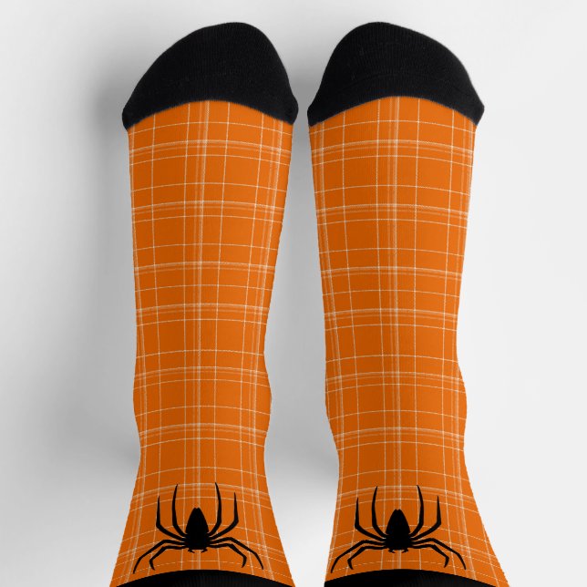 Halloween Scary Spider Orange Black Widow Novelty Socks (Top)