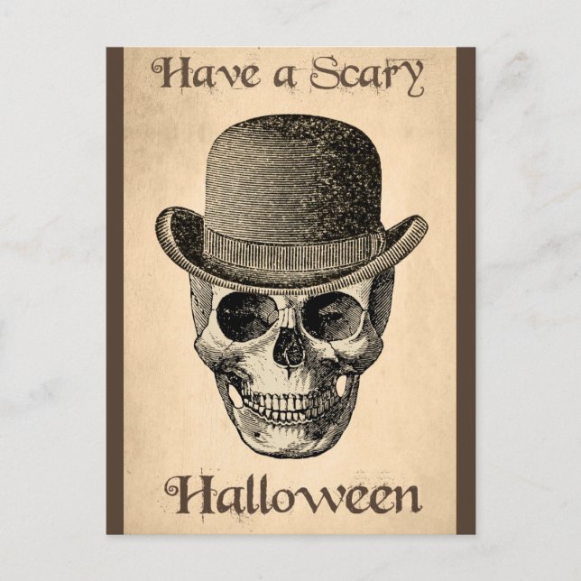 Halloween Scary Spooky Skeleton Skull Vintage Postcard (Front)
