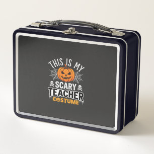 Halloween Scary Teacher Costume Pumpkin Design Metal Lunch Box