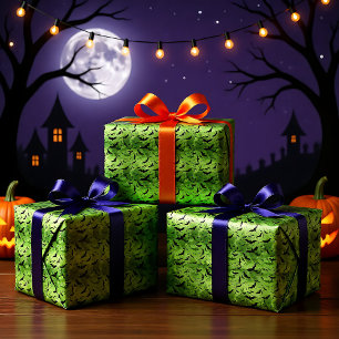 🦇 Halloween - scary 😱 toxic green Wrapping Paper