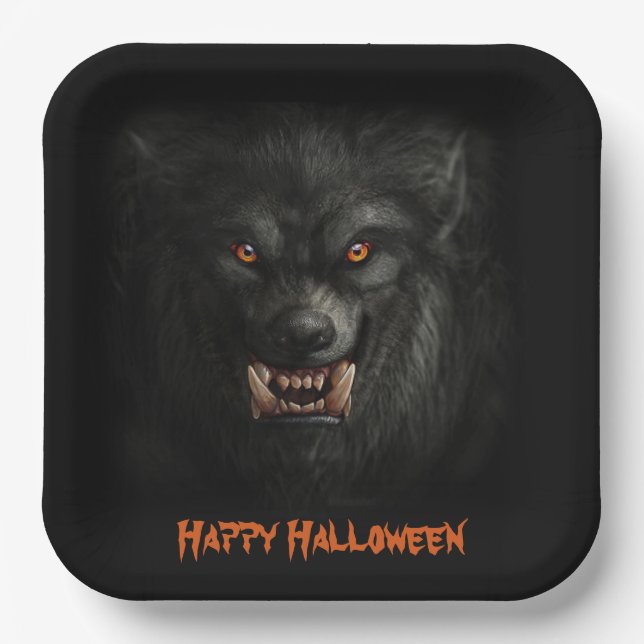 Halloween Scary Werewolf Paper Plates (Front)