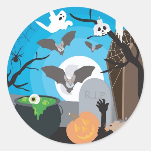 Halloween Scene Classic Round Sticker