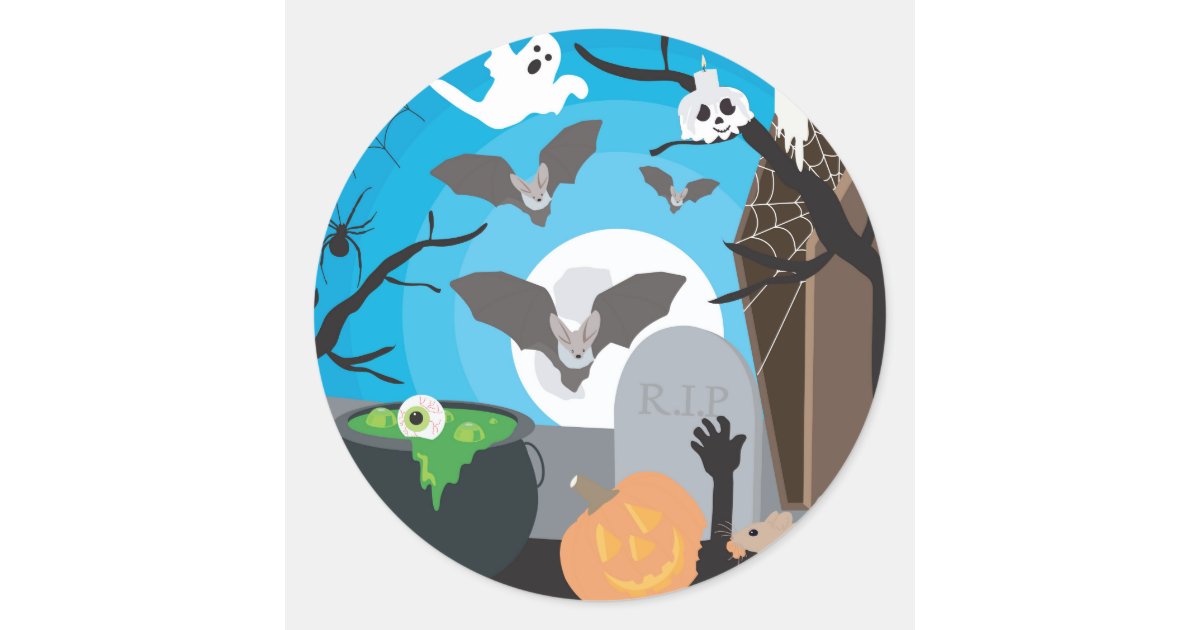 Halloween Scene Classic Round Sticker | Zazzle
