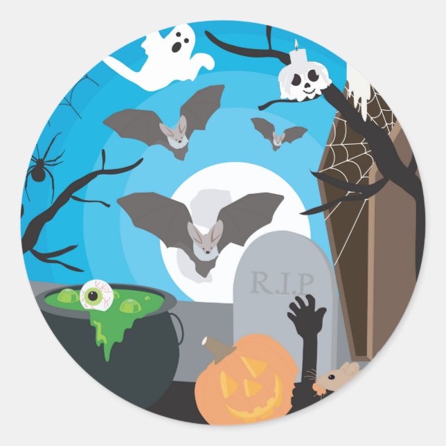 Halloween Scene Classic Round Sticker (Front)