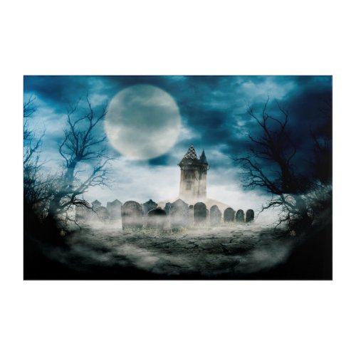 Halloween scene Haunted house on scary graveyard Acrylic Print