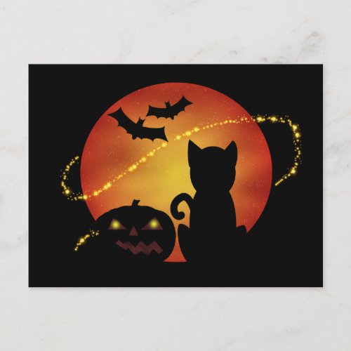 Halloween Scene in Silhouette Postcard
