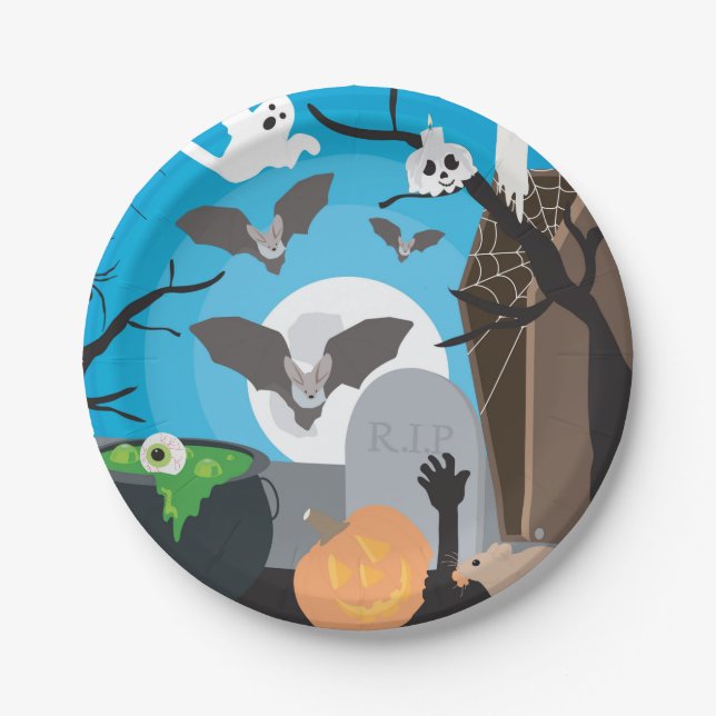 Halloween Scene Paper Plates (Front)