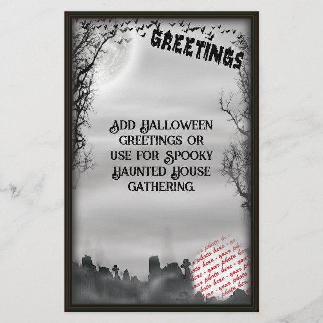 Halloween Scene Photo Frame Stationery (Front)