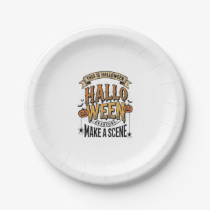Halloween Scene Shirt Vintage Engraving Pumpkin De Paper Plates