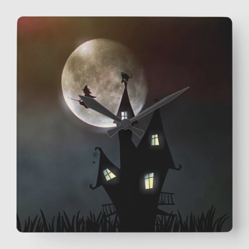 Halloween Scene Square Wall Clock