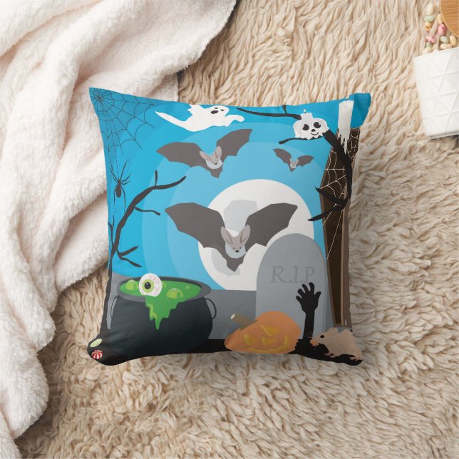 Halloween Scene Throw Pillow (Blanket)
