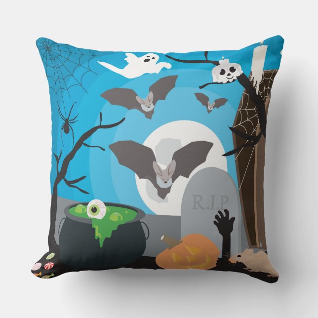 Halloween Scene Throw Pillow (Front)