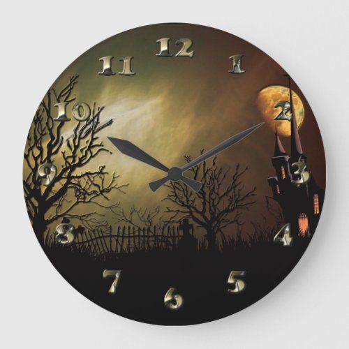 Halloween Scene with Mystical Castle Large Clock