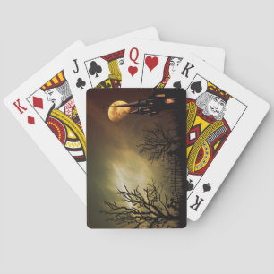 Halloween Scene with Mystical Castle Poker Cards