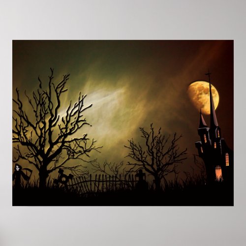Halloween Scene with Mystical Castle Poster