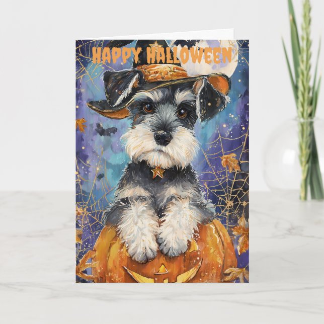 Halloween Schnauzer Dog Holiday Card (Front)