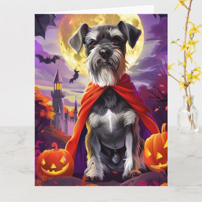 Halloween Schnauzer Vampire Pumpkins Scary Card (Yellow Flower)