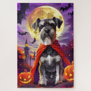 Halloween Schnauzer Vampire Pumpkins Scary Jigsaw Puzzle