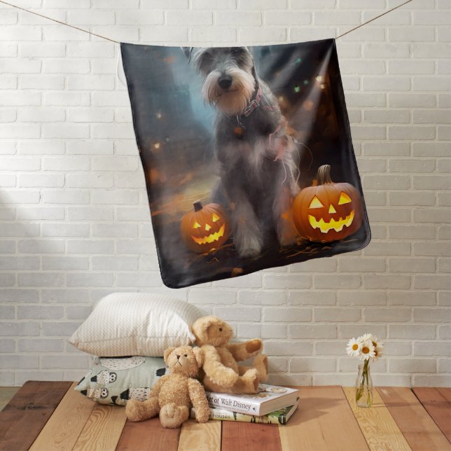 Halloween Schnauzer With Pumpkins Scary Baby Blanket (In Situ)
