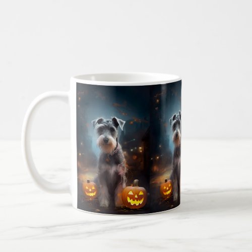 Halloween Schnauzer With Pumpkins Scary Coffee Mug