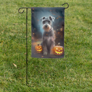 Halloween Schnauzer With Pumpkins Scary Garden Flag