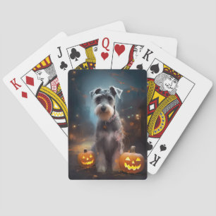 Halloween Schnauzer With Pumpkins Scary Poker Cards