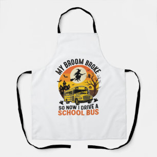 Halloween School Bus Witch Vintage Teacher Design_ Apron