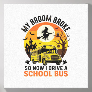 Halloween School Bus Witch Vintage Teacher Design_ Canvas Photo Tile