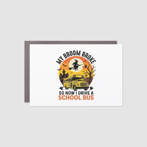 Halloween School Bus Witch Vintage Teacher Design_ Car Magnet